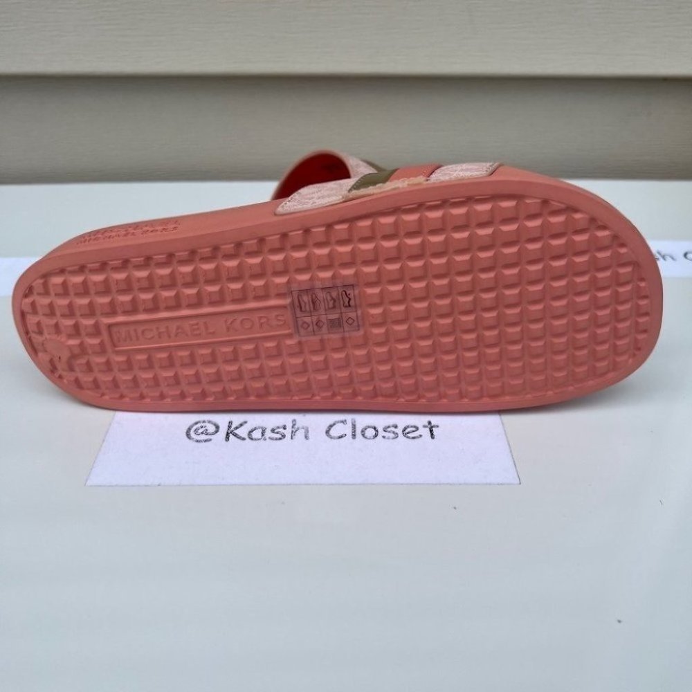 Michael Kors Brandy Metallic Striped Logo Slide Sandal- Sherbert - Picture 5 of 6